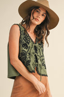 AnnieWear Punching Crochet Suede Vest in Olive