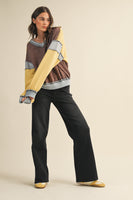 AnnieWear Mineral Washed Color Block Top in Brown Multi
