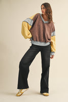 AnnieWear Mineral Washed Color Block Top in Brown Multi