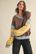 Load image into Gallery viewer, AnnieWear Mineral Washed Color Block Top in Brown Multi
