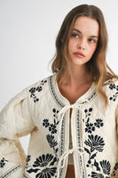 MABLE  Embroidered Quilted Jacket in Light Taupe