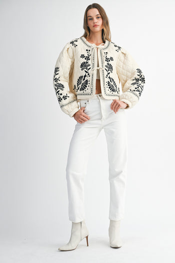 MABLE  Embroidered Quilted Jacket in Light Taupe