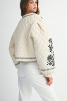 MABLE  Embroidered Quilted Jacket in Light Taupe