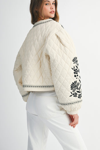 MABLE  Embroidered Quilted Jacket in Light Taupe