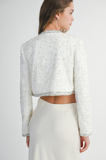 MABLE Beaded Lace Applique Bolero Jacket in Off White