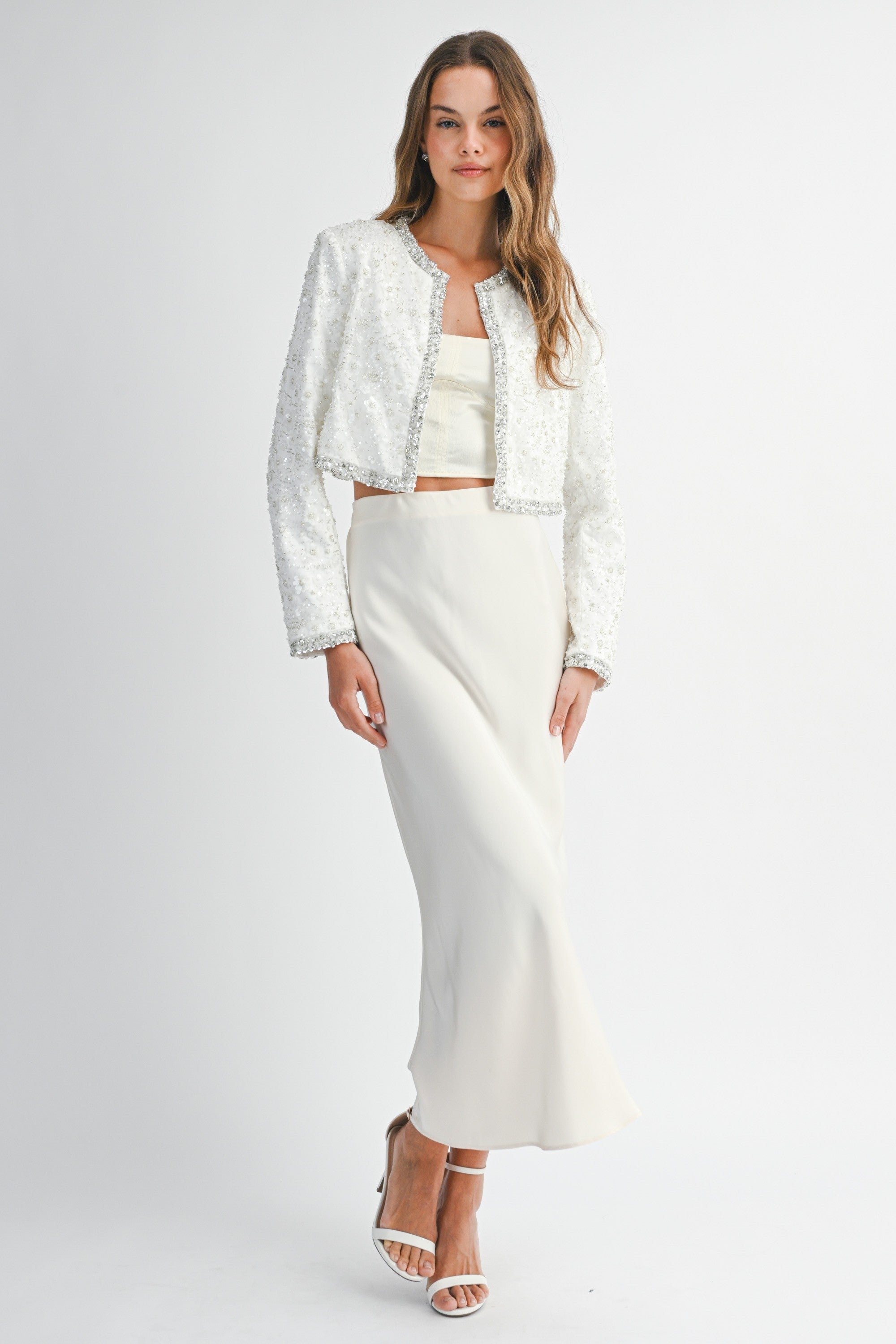 MABLE Beaded Lace Applique Bolero Jacket in Off White – June Adel