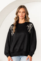 Sew in Love Floral Rhinestone Sweatshirt in Black