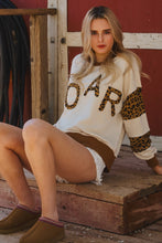 Load image into Gallery viewer, Oddi OVERSIZED Color Block Top with ROAR Letter patched Front in Ivory Leopard
