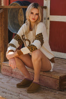 Oddi OVERSIZED Color Block Top with ROAR Letter patched Front in Ivory Leopard