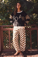 Oddi OVERSIZED Color Block Top with ROAR Letter patched Front in Black Leopard