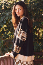 Load image into Gallery viewer, Oddi OVERSIZED Color Block Top with ROAR Letter patched Front in Black Leopard
