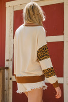 Oddi OVERSIZED Color Block Top with ROAR Letter patched Front in Ivory Leopard