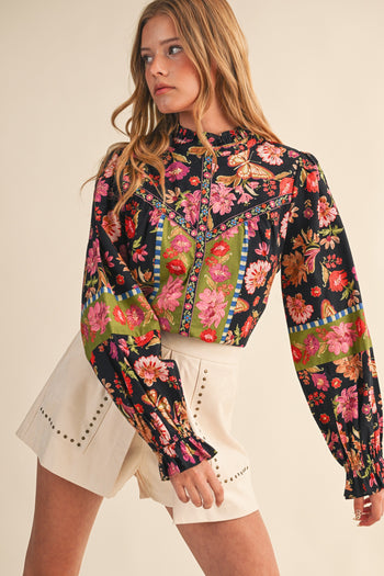 &merci Exclusive Floral Print Top in Black Multi Floral
