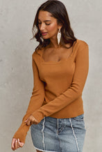 Load image into Gallery viewer, So Me FITTED Knit Sweater Top with Scalloped Neckline in Camel
