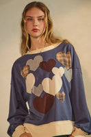 Oddi Mixed Hear Applique Knit Top in Navy Multi