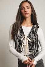 Load image into Gallery viewer, Forte Embroidered Front Tie Boho Vest in Black
