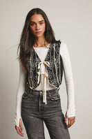 Forte Embroidered Front Tie Boho Vest in Black
