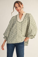 Jodifl Boho Leaf Print Top in Sage