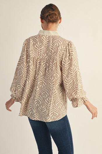 Jodifl Boho Leaf Print Top in Taupe
