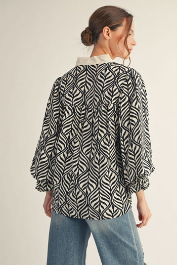 Jodifl Boho Leaf Print Top in Black