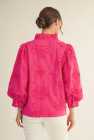 Jodifl Solid Color Textured 3D Floral Top in Bubble Gum