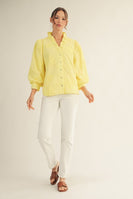 Jodifl Solid Color Textured 3D Floral Top in Yellow