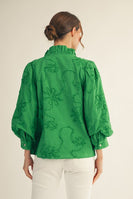 Jodifl Solid Color Textured 3D Floral Top in Kelly Green
