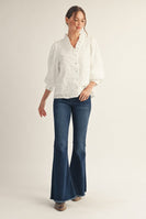 Jodifl Solid Color Textured 3D Floral Top in White