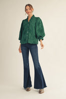 Jodifl Solid Color Textured 3D Floral Top in Hunter Green