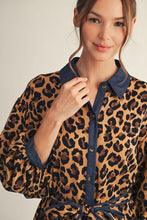 Load image into Gallery viewer, Jodifl Button Down Front Leopard Print Midi Dress in Animal ON ORDER
