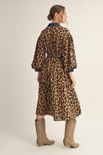 Jodifl Button Down Front Leopard Print Midi Dress in Animal ON ORDER