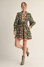 Load image into Gallery viewer, Jodifl Scallop Edge Detail Button Down Floral Dress in Olive

