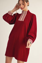 Load image into Gallery viewer, Jodifl Solid Color Casual Mini Dress with Stripe Details in Burgundy
