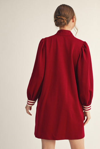 Jodifl Solid Color Casual Mini Dress with Stripe Details in Burgundy