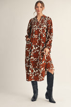Load image into Gallery viewer, Jodifl Smocked Chest Floral Print Midi Dress in Brown
