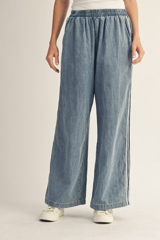 Jodifl Lightweight Washed Denim Pants with Banded Side Strip in