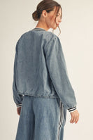 Jodifl Washed Denim Jacket with Contrasting Stripes in Denim