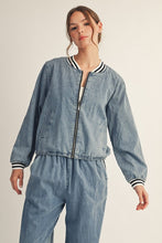 Load image into Gallery viewer, Jodifl Washed Denim Jacket with Contrasting Stripes in Denim
