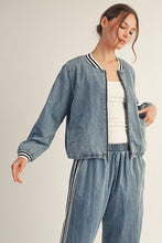 Load image into Gallery viewer, Jodifl Washed Denim Jacket with Contrasting Stripes in Denim
