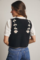 Forte Knit Floral Front Tie Vest in Black