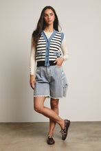Load image into Gallery viewer, Forte Denim Trim Button Down Knit Vest in Stripes
