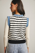 Load image into Gallery viewer, Forte Denim Trim Button Down Knit Vest in Stripes
