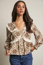 Load image into Gallery viewer, Forte Eyelet Ruffle Floral Peplum Top in Light Sage
