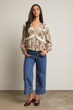 Load image into Gallery viewer, Forte Eyelet Ruffle Floral Peplum Top in Light Sage
