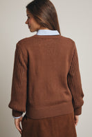 Forte Midweight Knit Floral Embroidered Sweater in Mocha