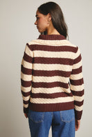 Forte Striped Knit Front Tie Cardigan in Mocha