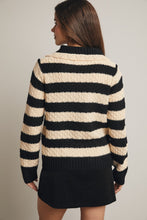 Load image into Gallery viewer, Forte Striped Knit Front Tie Cardigan in Black
