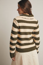 Load image into Gallery viewer, Forte Striped Knit Front Tie Cardigan in Dark Olive

