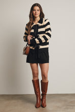 Load image into Gallery viewer, Forte Striped Knit Front Tie Cardigan in Black
