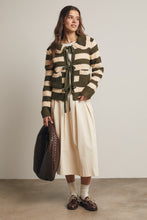 Load image into Gallery viewer, Forte Striped Knit Front Tie Cardigan in Dark Olive
